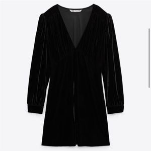 Zara Women Small Black Dress XS Size Velvet V-neck Mini